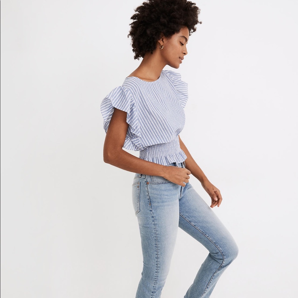 Madewell Flutter-Sleeve Smocked Top in Stripe - Picture 2 of 9